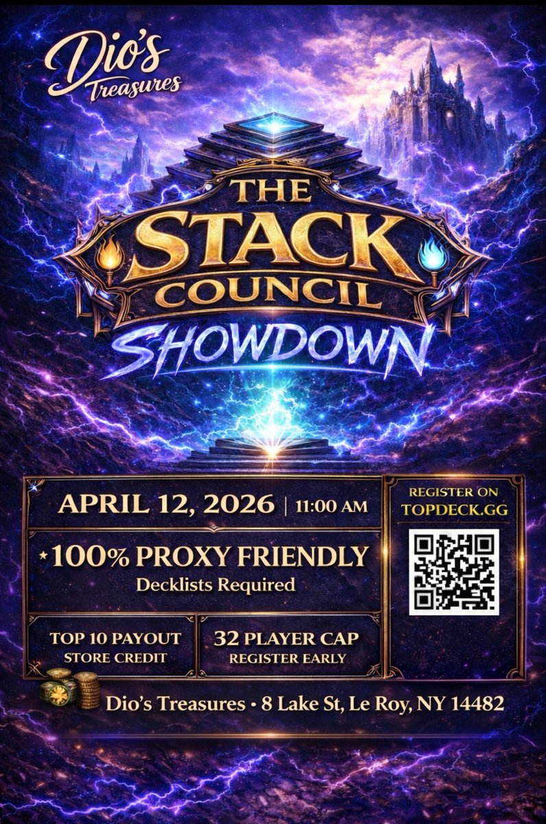 Rashield31's tweet photo. #WNY! Looking to play some #cEDH on April 12th? 

Join my good friends, The Stack Council and host - Dio's Treasures.

100% proxy friendly 
Only $35 to sign up over on https://t.co/sZ51eDTMR2 https://t.co/85pDxqzxbO