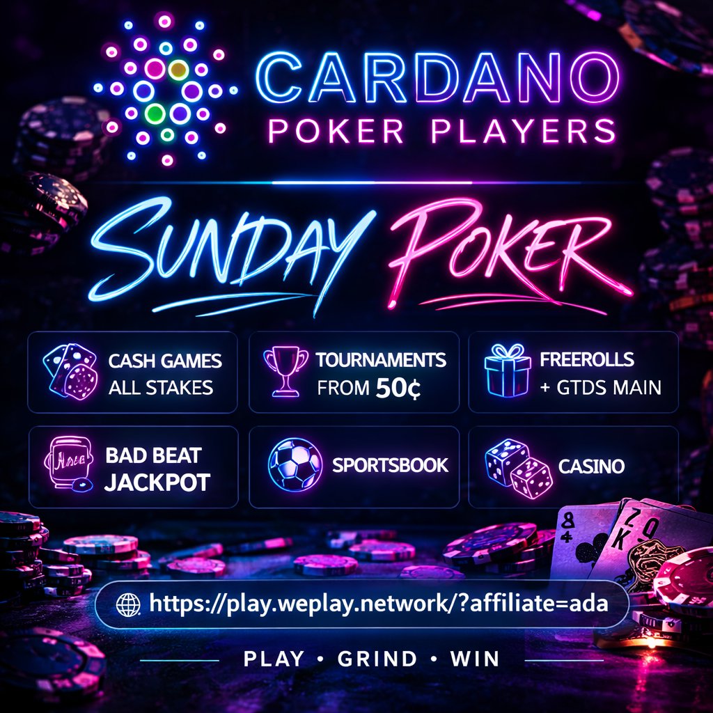 ADAPokerPlayers's tweet photo. If you’re bored on a Sunday
you’re in the wrong game.

✅ Cash games running
✅ Daily tournaments
✅ Freerolls
✅ Bad Beat Jackpot
✅ Sportsbook &amp; Casino

Poker never sleeps.
Play here 👇
https://t.co/xwWmF6CvRU

+18 #Cardano #Poker https://t.co/Qha7QySB0Y
