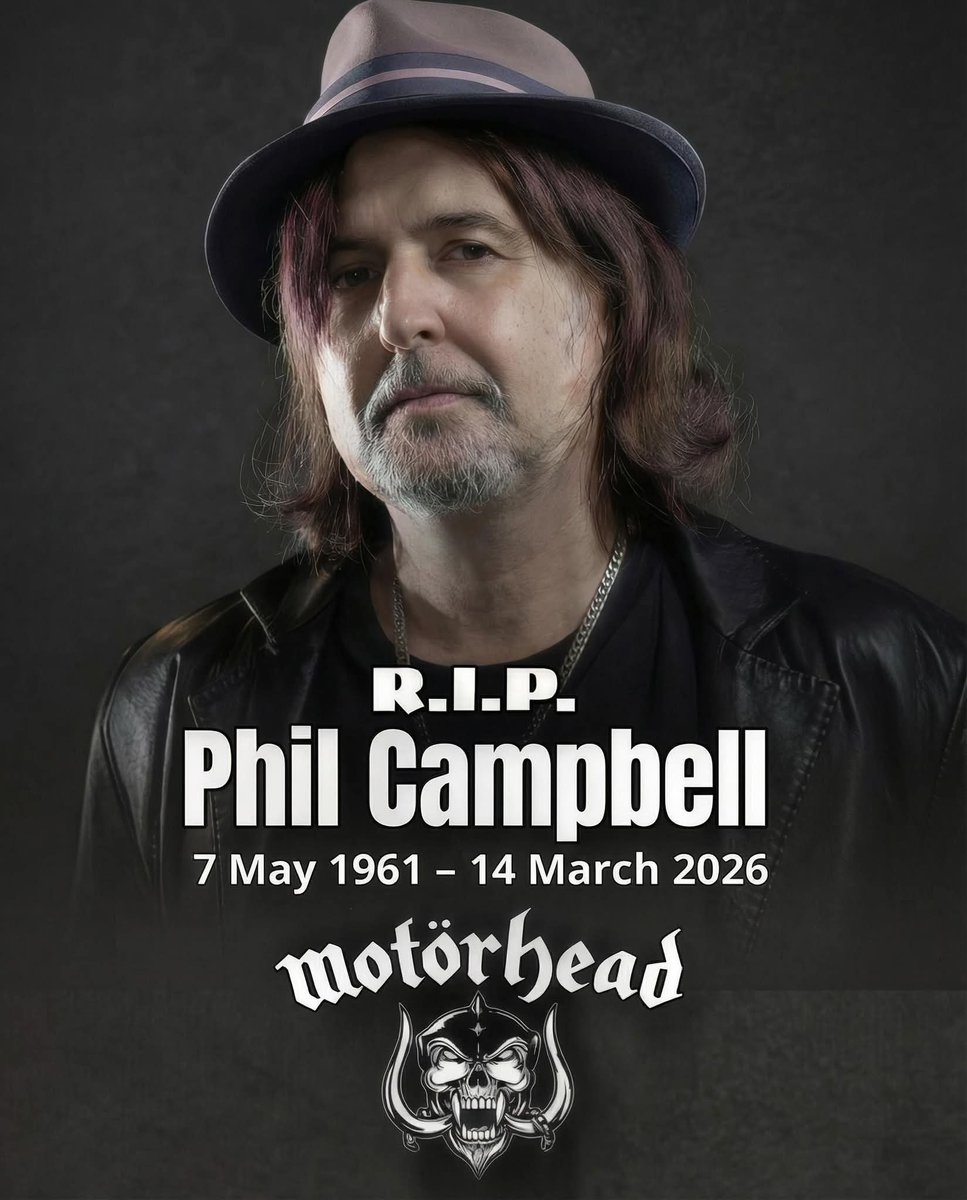 johnAlfernandez's tweet photo. Rock Legend Phil Campbell Passes Away at 64 
The music world is in mourning today as we say goodbye to a true icon. Phil Campbell, the legendary guitarist who fueled Motörhead for 31 years, passed away peacefully on Friday night, March 13, 2026. https://t.co/GyVC23P97f
