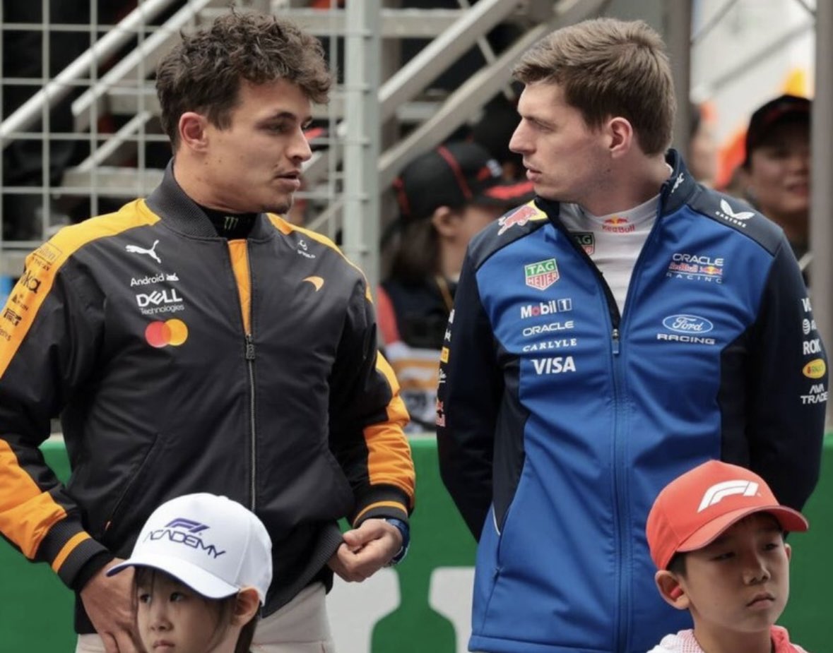 readnvibee's tweet photo. lando: yeah i’m not starting the race 
max: don’t worry i’m not finishing either https://t.co/0Z6Ad1JKde