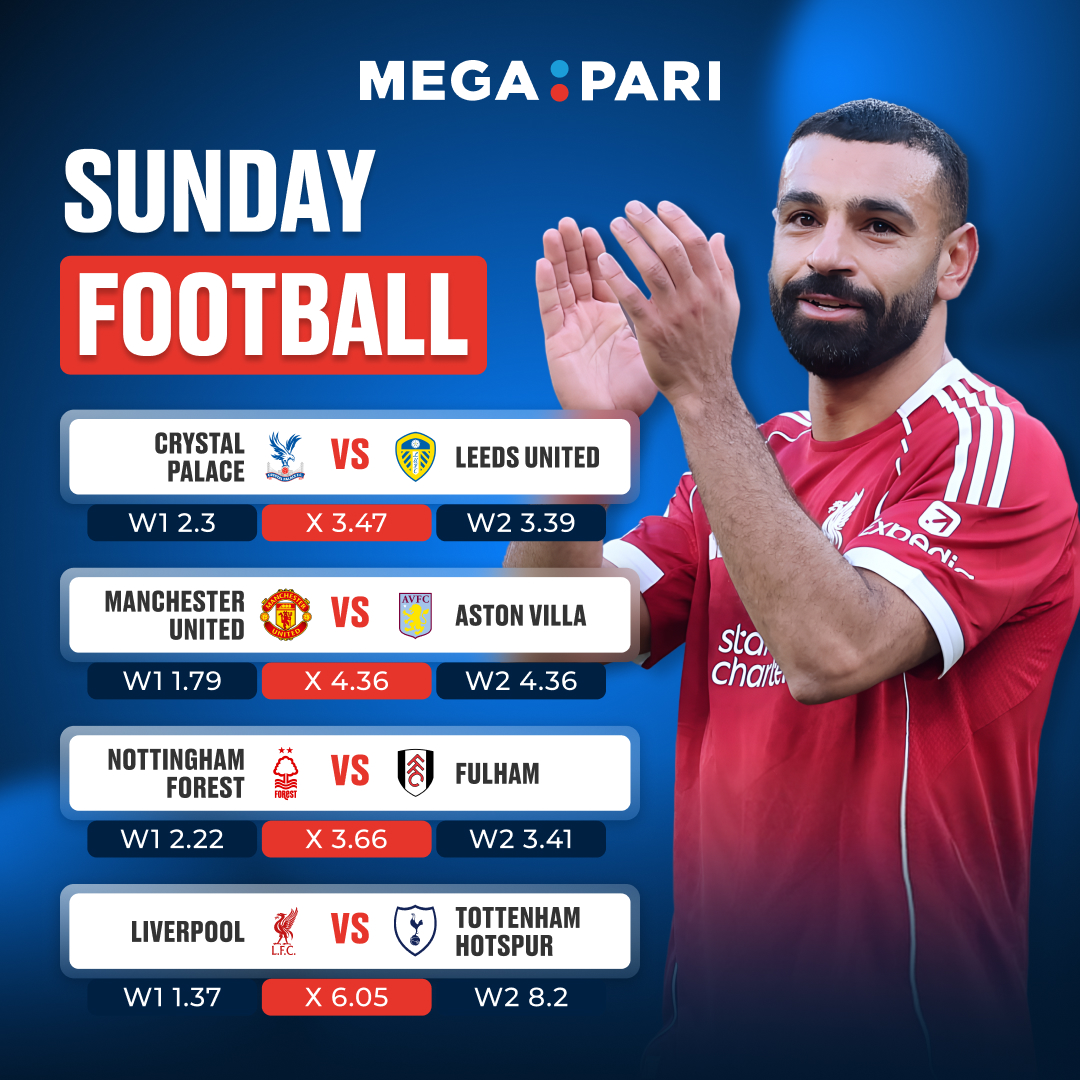 SUNDAY FOOTBALL FEVER 

⚽ Four massive clashes> One action-packed Sunday.

🔥 Big moments, big goals, and odds waiting to be played 💰 Pick your winners and turn the weekend into a win

Bet Here, Bet Now> megapari.media/4pagqFw

#Megapari #SundayFootball #PremierLeague #Betting