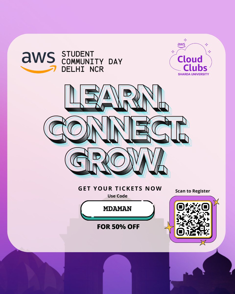 wtf__ammu's tweet photo. Hello everyone,AWS Student Community Day is now live, organized by AWS Cloud Clubs, Sharda University. 🚀
🎟 Register now and use my code MDAMAN to get 50% off instantly on your ticket purchase.For more details, feel free to send me a direct message.
#aws #cloud #shardauniversity https://t.co/y3jNq4dZAY