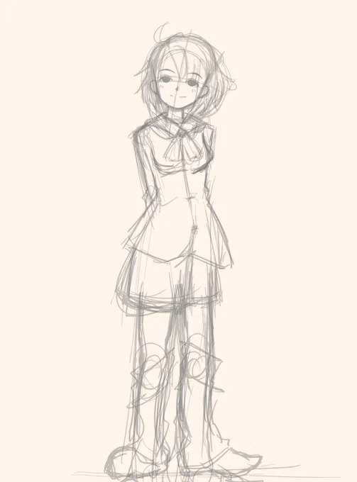 被験者4号の 下描きと線画(о'∀`о) #一次創作 #イラスト