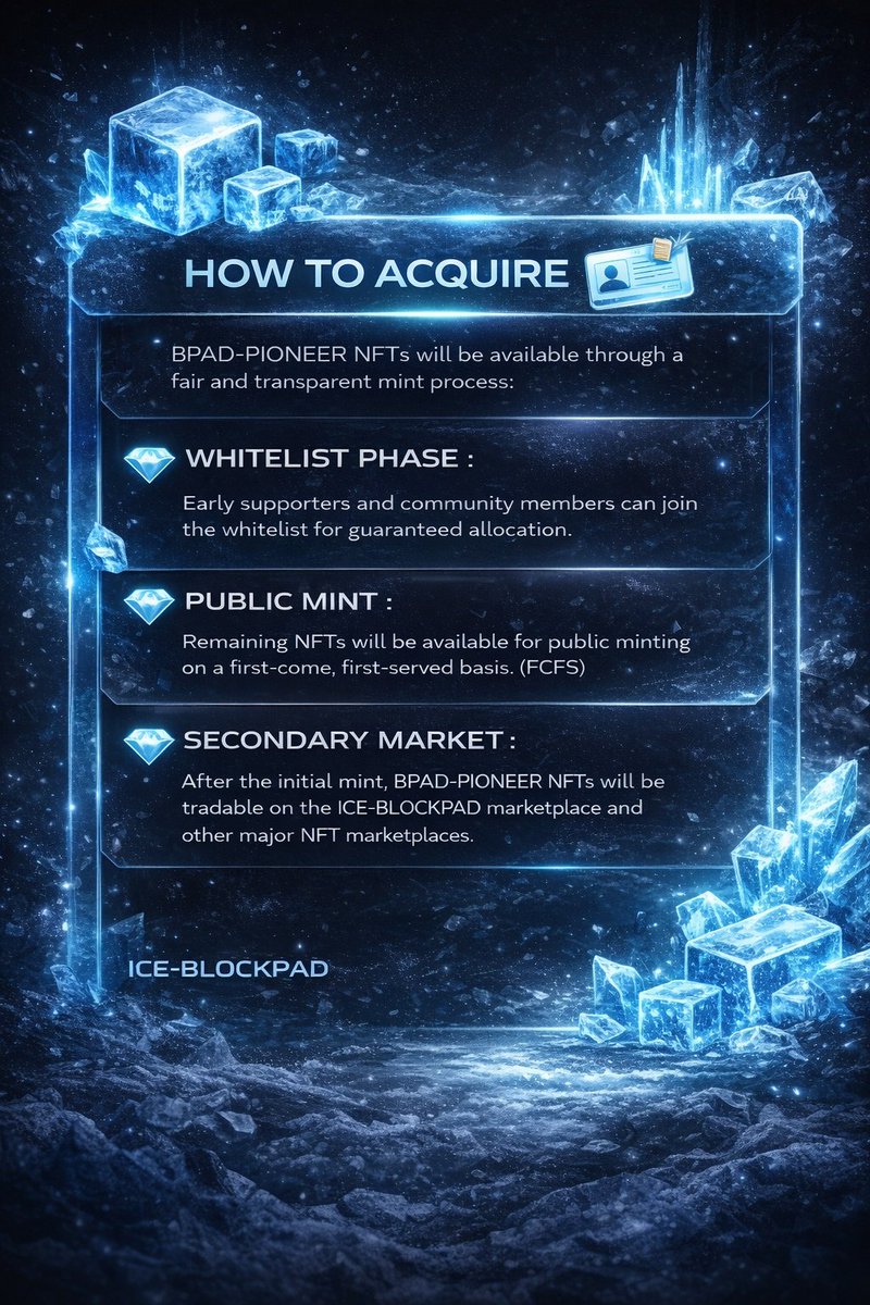 YusifKasim10's tweet image. 🚨 Don’t sleep on this.
🚀 ICE-BLOCKPAD Pioneer NFT is live — only 5,555 exist.
💎 +60% xBPAD boost for early users.
⏳ Final step before $BPAD TGE (Q1).
In crypto, being early is everything.
#ICEBLOCKPAD #BPAD #Crypto #Web3 #EarlyAlpha 🚀