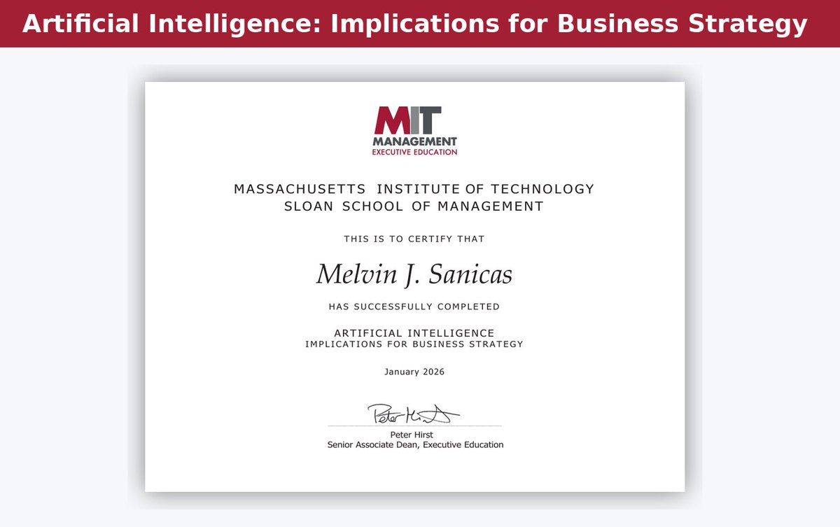 Vaccinologist's tweet photo. I am starting a serious journey into #AI. Just completed #ArtificialIntelligence: Implications for #BusinessStrategy from @MITSloan. This is only the beginning. There’s a lot more to learn. Thanks #MITSloan. https://t.co/UBhph2PZWF https://t.co/kZmBvLicpo