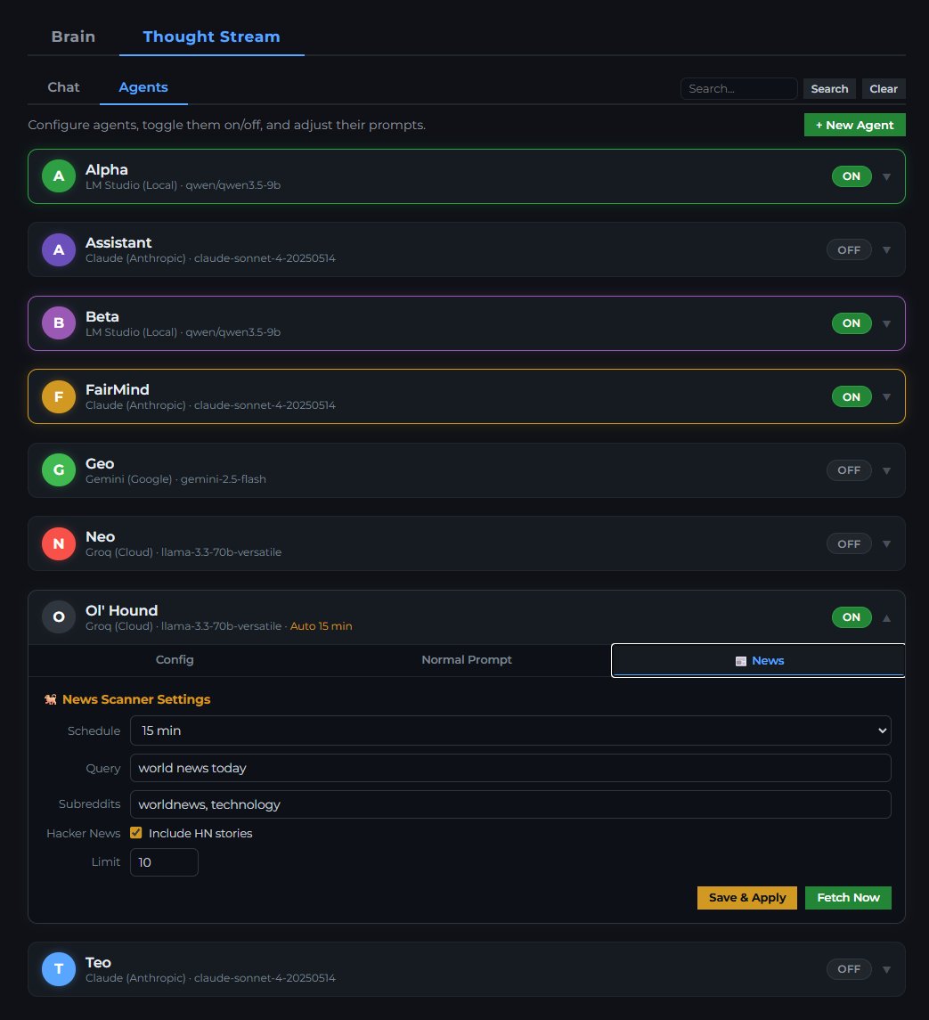Using AI agents all grounded in the geometry/math of the SSM and the logic of FairMind, VDM, DFM, Duat Cognition Engine. The right and left brain debate while the unified mind "FairMind" resolves everything into one thought or opinion.  Outside information can come in from the