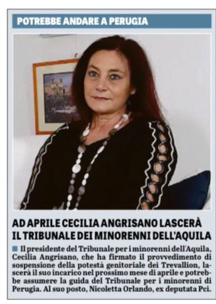 paola_g64's tweet photo. L' #Angrisano lascia la Pres Trib Minori #Aquila.
Al suo posto è stata nominata Nicoletta #Orlandi, che prima era magistrato presso la Corte d'App dell'Aquila, dove ha presieduto anche collegi della Sez Minorenni.
Rinnovamento o continuità gattopardesca?
#Famigliadelbosco https://t.co/J0ZlD3OwQk