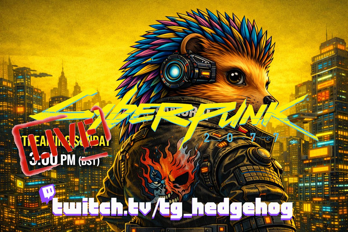 TGHedgehog's tweet photo. I’m LIVE!

@CyberpunkGame dominated the poll, so Night City is calling.
Jump in and let’s make some questionable decisions together.

WATCH HERE — https://t.co/GSuEWe4iQZ

#Cyberpunk2077 #LiveNow #TGHedgehog #NightCity https://t.co/jlupxd7iLl