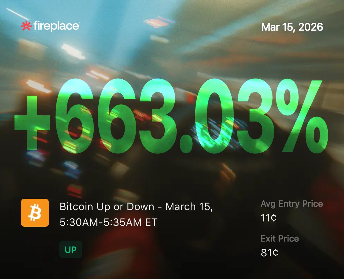 0120Eth's tweet photo. You blinked and your bag grew 6.6x. 🏎️💨

In 5 minutes. +663.03%. Only possible on @fireplacegg and @Polymarket 
Absolute tunnel vision.

What’s your best trade this week?
#PolyGun #poly #polymarket #fireplacegg https://t.co/wL3nOZZ1ks