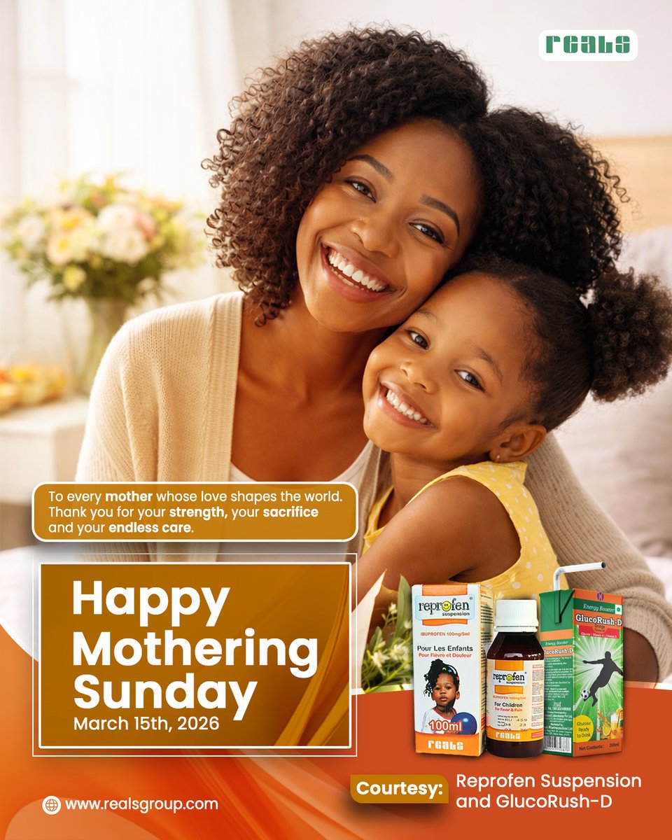 RealsGroup's tweet photo. To every mother whose love shapes the world, thank you for your strength, your sacrifice and your endless care.

Happy Mothering Sunday...

#motheringsunday #reprofen #glucorush #realspharmaceuticals #mothersday https://t.co/srrKKNrmSg