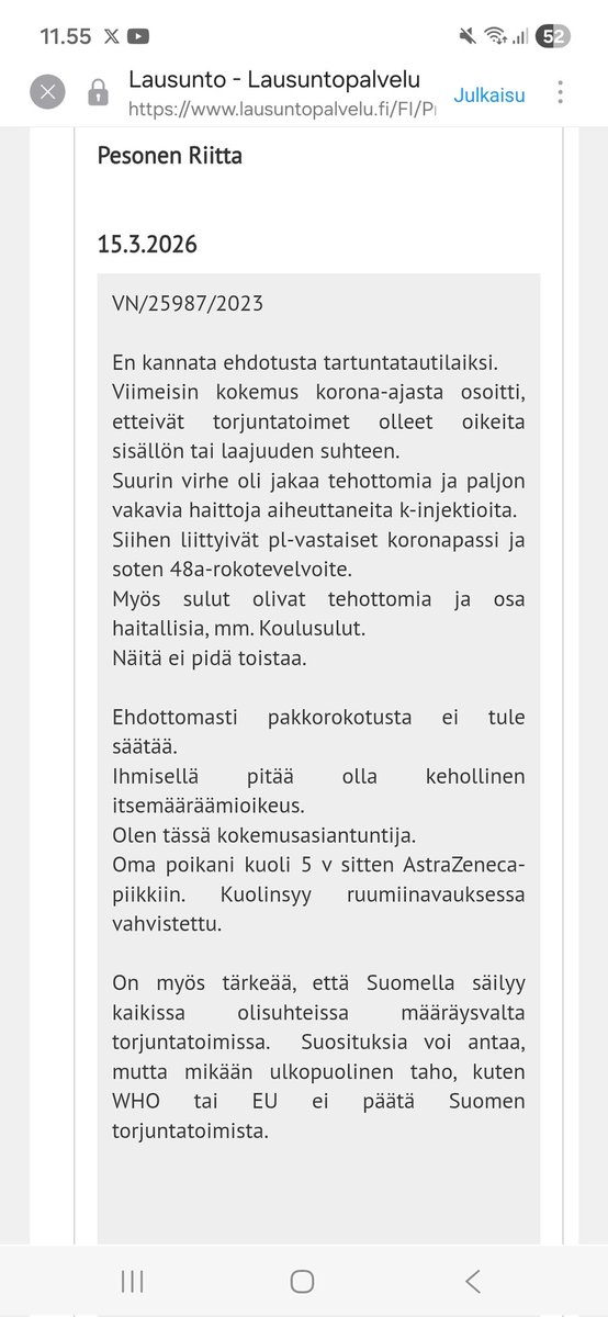 <a href="/takapirulainen/">Takapirulainen</a> <a href="/kulmala77/">Tuomo Kulmala</a> <a href="/STM_Uutiset/">Sosiaali- ja terveysministeriö</a> <a href="/SillanpaaPia/">Pia Sillanpää</a> <a href="/HNohynek/">Hanna Nohynek</a> <a href="/T_Puumalainen/">Taneli Puumalainen</a> <a href="/positvfi/">positvfi</a> <a href="/pelastetaan/">PelastetaanSuomenLapset</a> <a href="/OssiTiihonen/">Ossi Tiihonen 🇫🇮</a> <a href="/seiska/">Seiska</a> Näin kirjoitin.