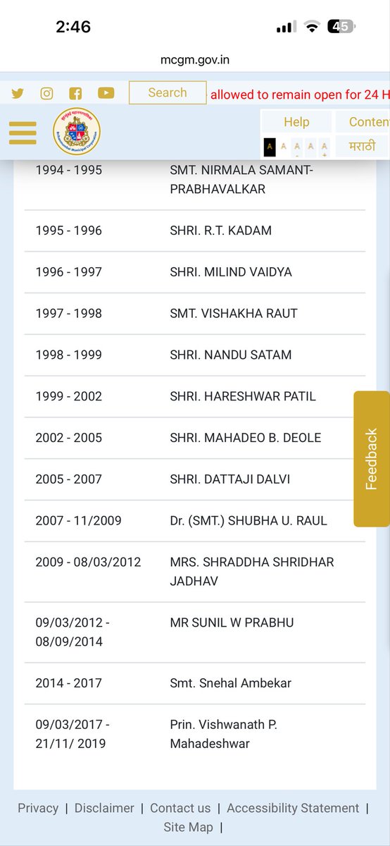 vivekanandg's tweet image. @mybmc in slumber official website not updated as regards @TawdeRitu #Mumbai #Mayor. Website shows (pic1)👇as Mayor and previous Mayors (pic4) till 2019 Mr. Mahadeshwar. WHO IS RESPONSIBLE?

@richapintoi @singhvarun