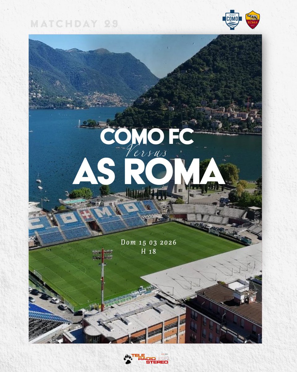 🟡🔴 MATCH DAY 🟡🔴
🗓️ COMO-ROMA
🕙 18:00
🏟️ Stadio Giuseppe Sinigaglia
Live dalle 17:00
Radiocronaca di <a href="/AlessioNardo/">Alessio Nardo</a> - <a href="/AndreaCorallo10/">Andrea Corallo</a> 
📻 92.7 FM
📺 76 DTV
Twitch.tv/teleradiostereo