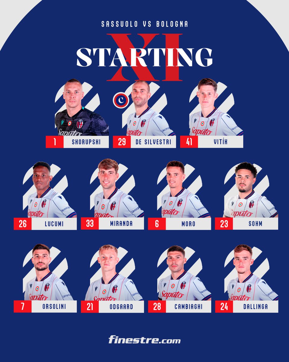 Bolognafc1909's tweet image. I nostri 1️⃣1️⃣ per #SassuoloBologna 👊🔥

Presented by 👉 Finestre.com

#WeAreOne