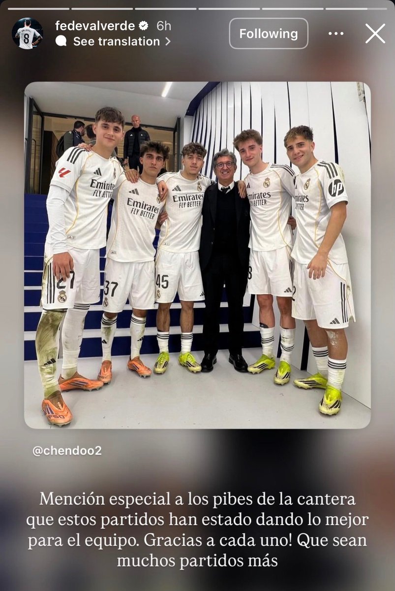 Mucho honor para nuestro capi <a href="/fedeevalverde/">Fede Valverde</a> mencionando y apoyando a la cantera. Te quiero como de mi familia HALCÓN!