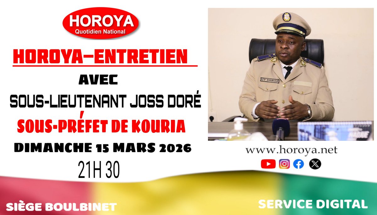 QNHOROYA's tweet photo. IMMERSION QUOTIDIEN HOROYA- COYAH 2026 : SOUS-PRÉFETURE DE KOURIA 
N°5
NOUS RECEVONS LE SOUS-PRÉFET DE KOURIA SOUS-LIEUTENANT JOSS DORÉ 

MENU :  PROJETS DE DÉVELOPPEMENT EN COURS  

À SUIVRE

YouTube &amp; Site
 https://t.co/H17dgdcXJu

 https://t.co/BkGAbmiKUc 

@Presidence_gn https://t.co/MtwEyVkGuE