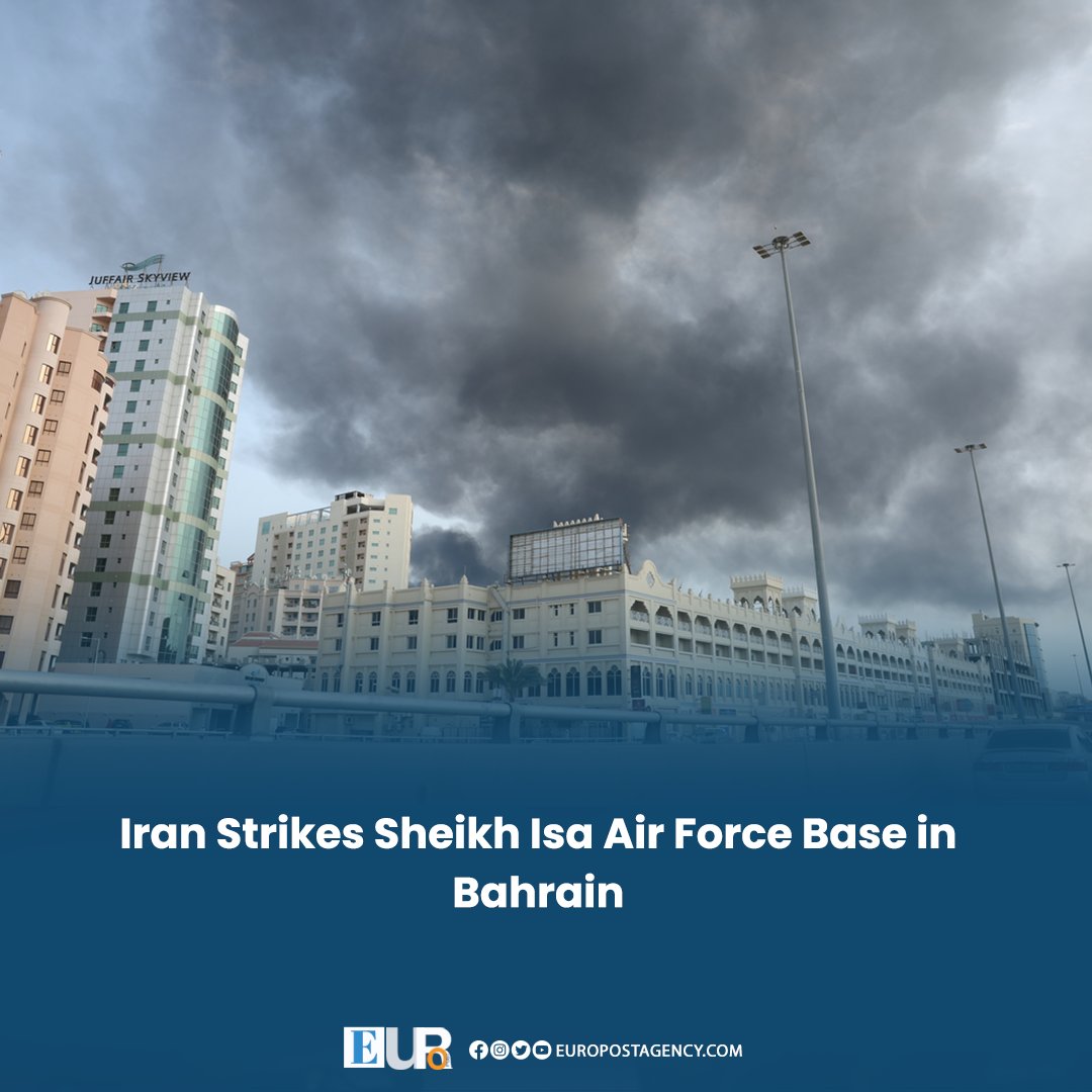 EuroPostAgency's tweet image. Explosions Reported at Key U.S.-Linked Air Base in Bahrain

Iranian forces reportedly targeted Sheikh Isa Air Base in Bahrain with missiles or drones amid the widening regional conflict involving the U.S., Israel, and Iran. 
#EuroPost