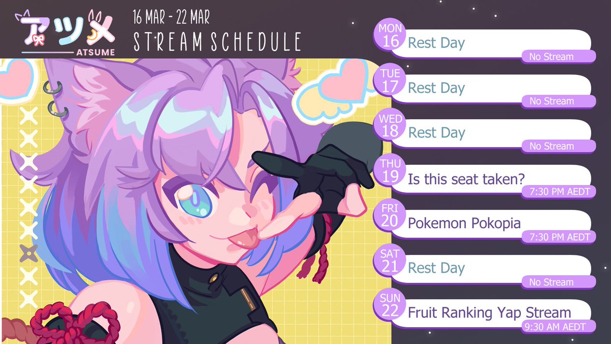 atsumeRYU's tweet photo. 🗓️Stream Schedule🗓️
I'm not sure how long can yap about fruit for but we'll see - apparently its a topic I'm very passionate about.
#vtuber #indivtuber #stream #schedule https://t.co/051mxYj4XY