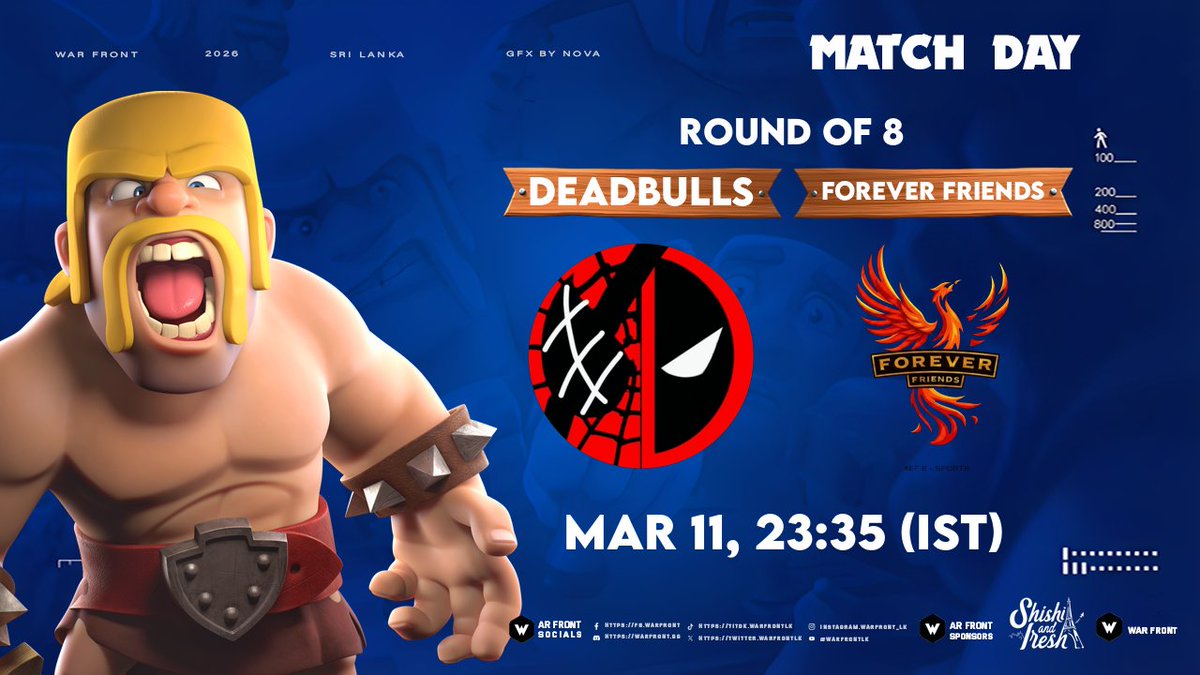 war_frontlk's tweet photo. Round of 8
Day 1 matches 🔥
Warfront TH18 5v5
#clashofclans #warfront #clashesports https://t.co/7UafmUWPSa