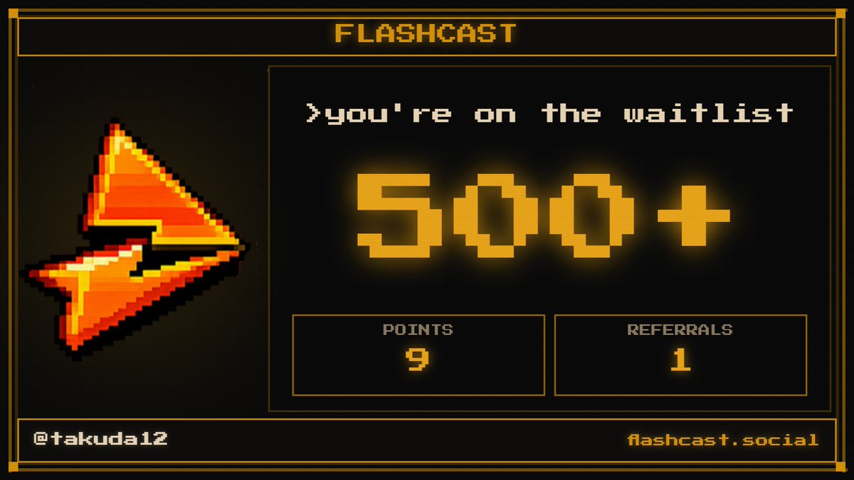 takuda12's tweet photo. My Flashcast Social waitlist position is: # 500+ https://t.co/PPEldUY3fr