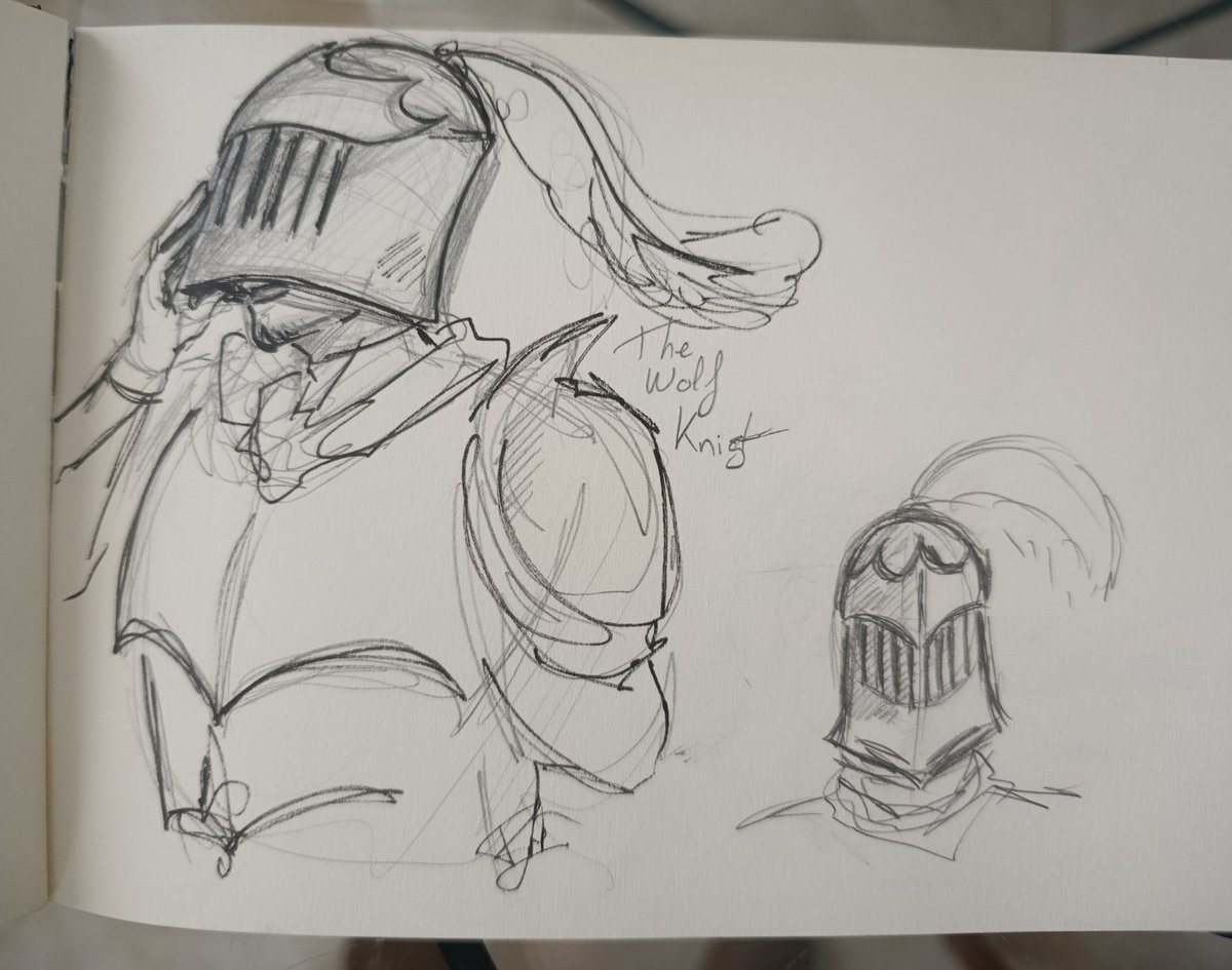 Unos bocetos que hice anoche mientras veía el Stream de Qsmp2 con Vegetta 
"The Knight wolf" 🐺