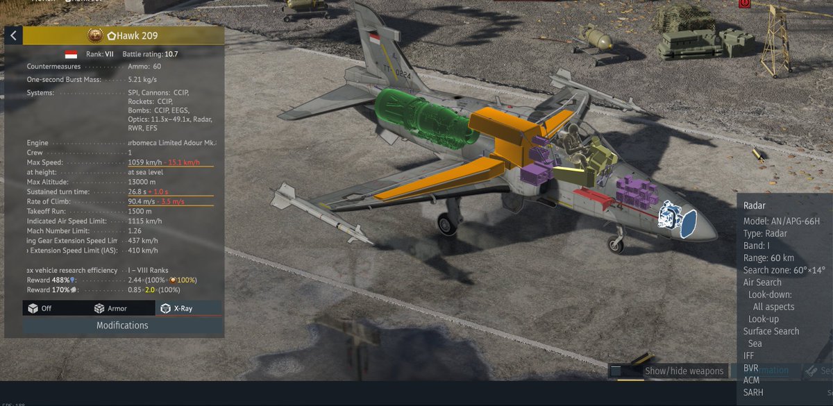 cicada_WT's tweet photo. Hawk 200シリーズのDMが詳細化され、ついでにインドネシアのHawk 209に200RDAと同様のレーダーが追加された。機関砲の位置が間違っているが。
#WarThunder #Devserver https://t.co/stmmxTmEfo