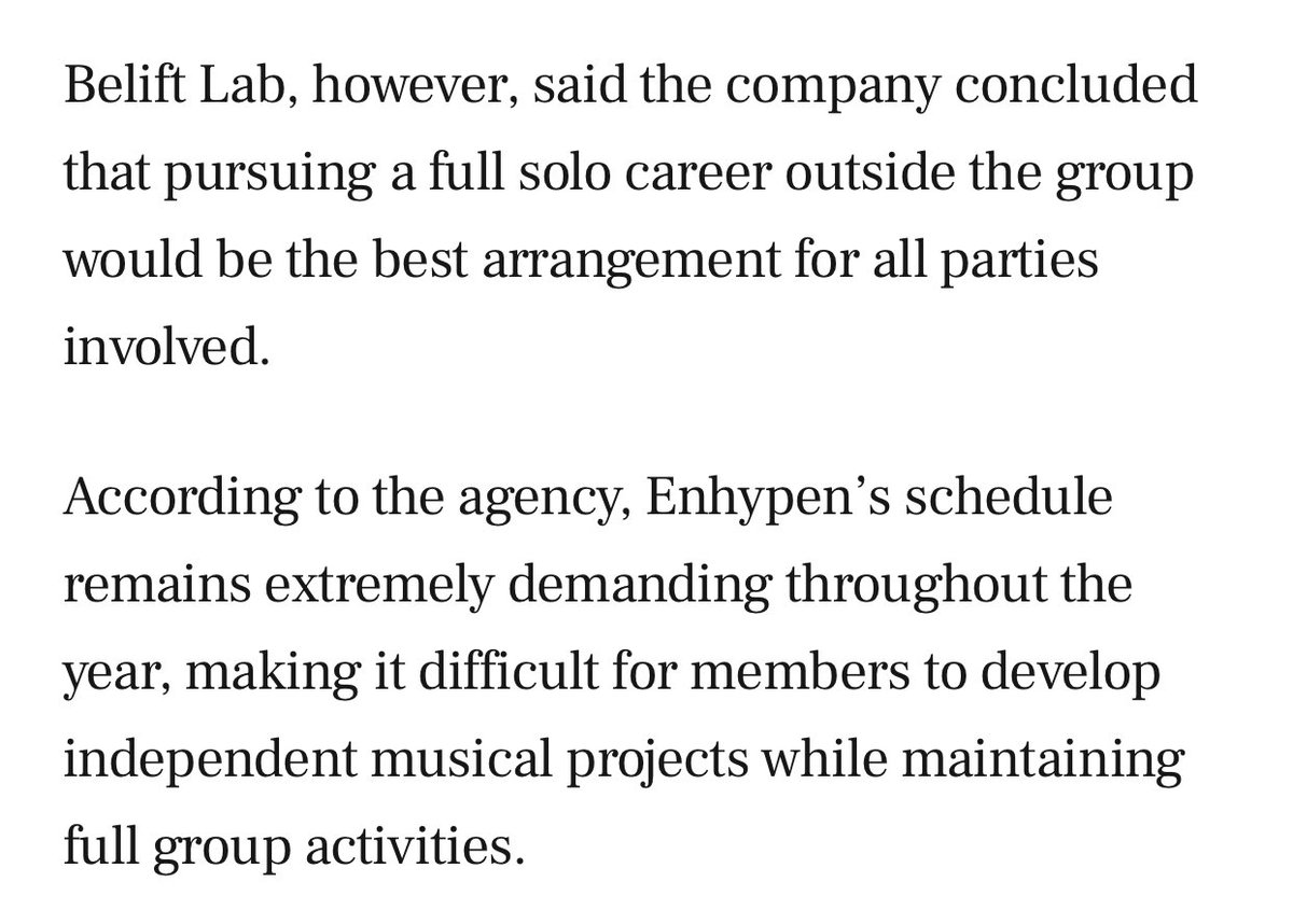 you phrase it as if this decision is in the best interest of all parties involved, esp the boys, but in reality you mismanaged ENHYPEN @beliftlab &amp; is continuing to do so. until the end, you refused to take accountability, leaving the members, heeseung, engenes to pick up scraps