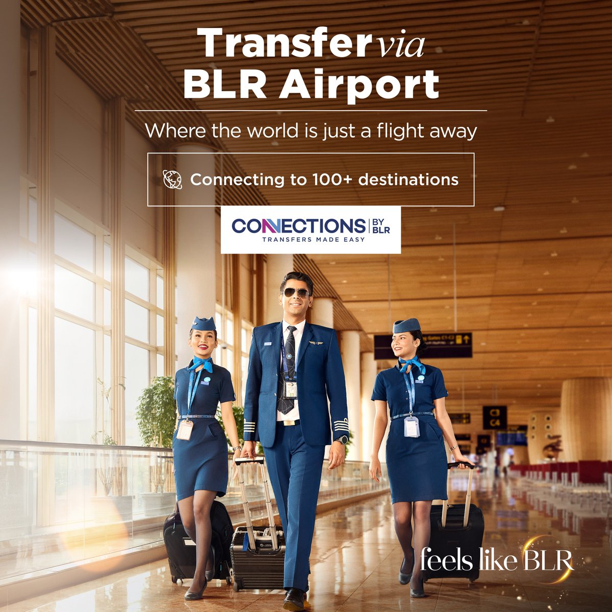 BLRAirport's tweet photo. Introducing Connections By BLR - a transfer experience designed to make connecting journeys seamless, built on three pillars: Ease. Efficiency. Experience. 

Whether you’re flying onward for work, family, or your next adventure, BLR Airport keeps you seamlessly connected to 100+ destinations with clear guidance and complimentary transfer support across Terminals.

#BLRAirport #ConnectionsByBLR #TransfersMadeEasy #Transfers #Airport