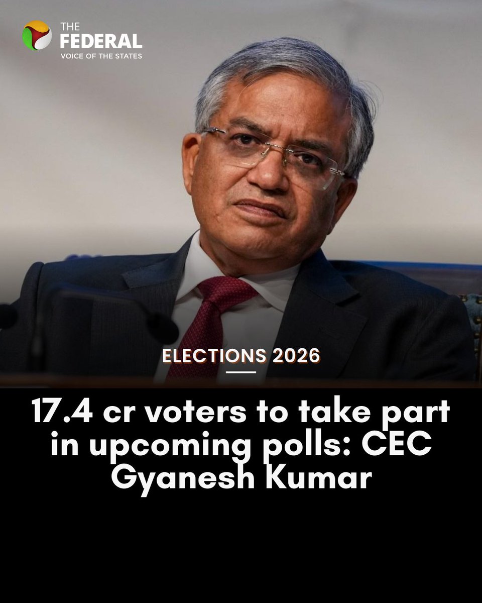 TheFederal_News's tweet image. 'Festival of democracy': CEC Gyanesh Kumar urges electors to exercise the right to vote. 

#Elections2026 #GyaneshKumar #EC #TamilNadu #Kerala #WestBengal #Assam #Puducherry 

Track the latest on The Federal!