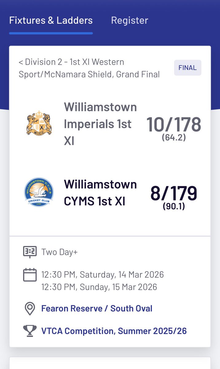 Williamstown CYMS Cricket Club tweet media