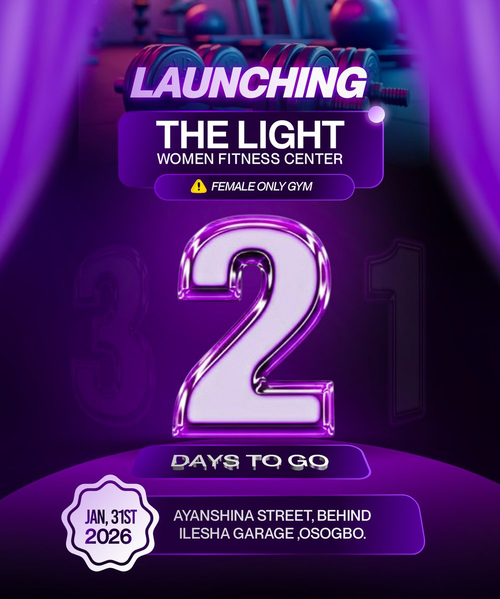 bayorstudio's tweet photo. Countdown designs created for The Light Women Fitness Centre, Osogbo.

For this project, the goal was simple: create visuals that communicate energy, elegance, and exclusivity for a female-only fitness space. https://t.co/oTKy7Qc2gB