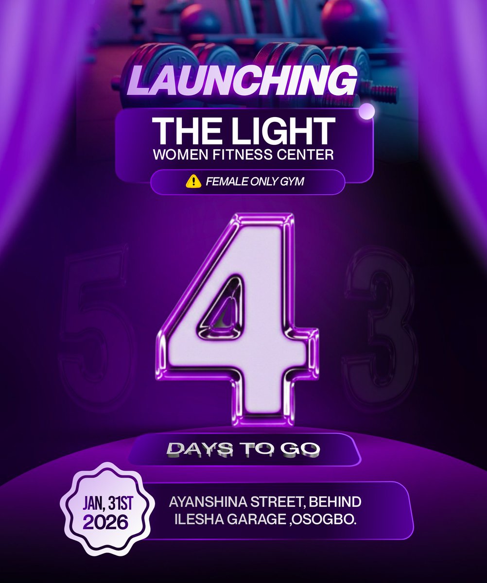 bayorstudio's tweet photo. Countdown designs created for The Light Women Fitness Centre, Osogbo.

For this project, the goal was simple: create visuals that communicate energy, elegance, and exclusivity for a female-only fitness space. https://t.co/oTKy7Qc2gB