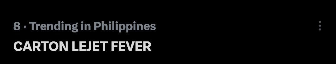 Grabeng pagkamiss yan. Top eight na. Paangatin pa dahil balita ko may iuunlock pg nagtop trend? Ahahah chz

CARTON LEJET FEVER
#CartonStayForever