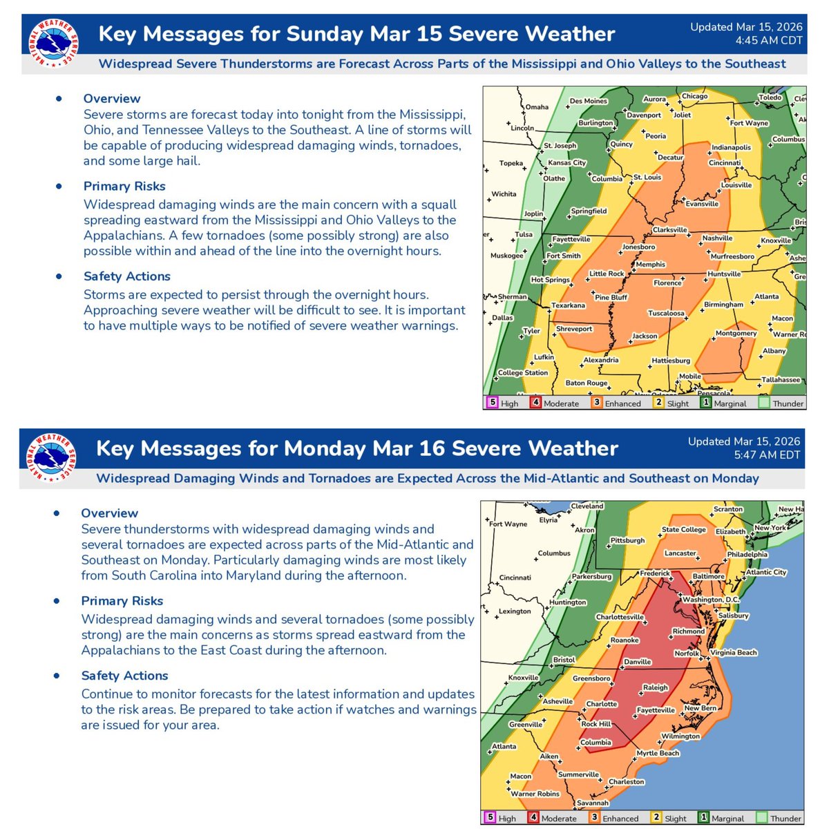Couple days of severe weather ahead. Latest SPC Outlooks and important ...