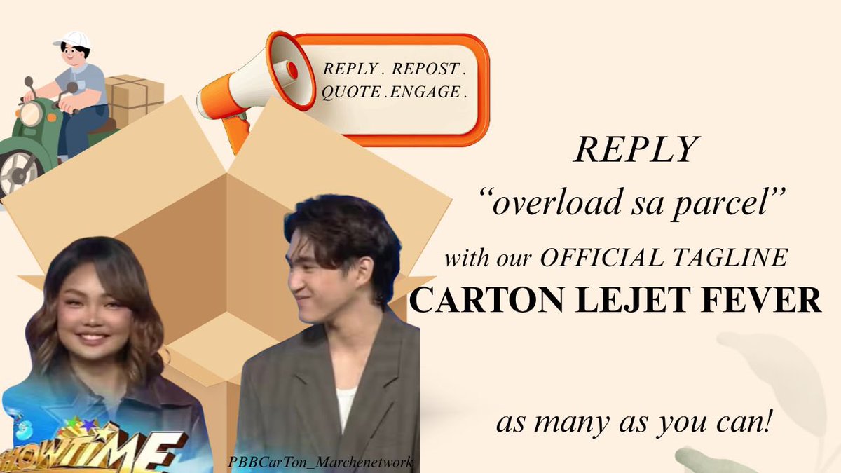 marchen_network's tweet photo. lets keep our momentum, reply “overload sa parcel” with our official tagline for tonight 

goal-one k replies

CARTON LEJET FEVER
CARTON LEJET FEVER
CARTON LEJET FEVER https://t.co/vOcA6pj5VC