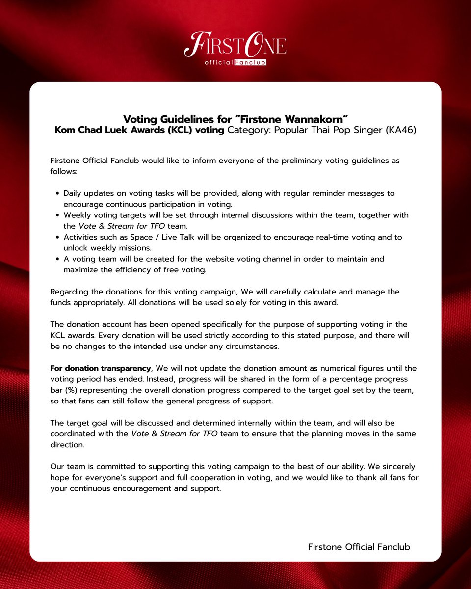 แนวทางการโหวตในรายการ คมชัดลึก อวอร์ด
— สาขานักร้องเพลงไทยสากลยอดนิยม ( KA46 )

#พาเฟิร์สวันรันไปเอาถ้วยKCL
#VoteForFirstone 🏆🏃

<a href="/firstone_wnk/">FirstOne</a> #Firstone 🫶🏻🎤
εїз #เติ้ลเฟิร์สวัน #TleFirstone  εїз