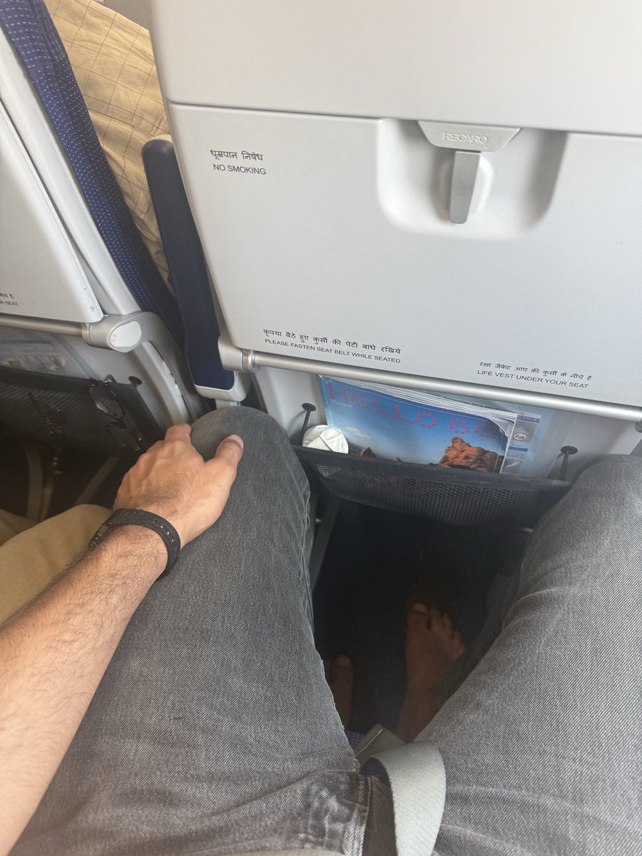 VaderaKaran's tweet photo. @IndiGo6E Your flight doesn’t leave on time, second your flight cannot accommodate tall people. You take full money and still provide very congested seats. Both flights were delayed. 

I would have missed my flight by minutes. @DGCAIndia https://t.co/9m429yL7mN