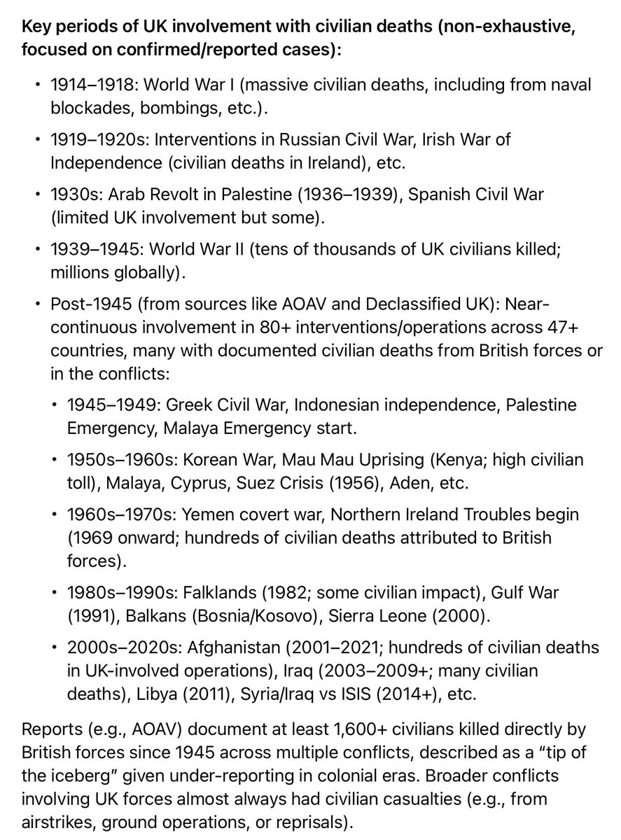 Kathleen_Tyson_'s tweet photo. @RishiSunak @thetimes UK are not the Good Guys. Zero years in the past century when the military wasn’t killing civilians in foreign conflicts.

Enough. https://t.co/l1HfeplWJt