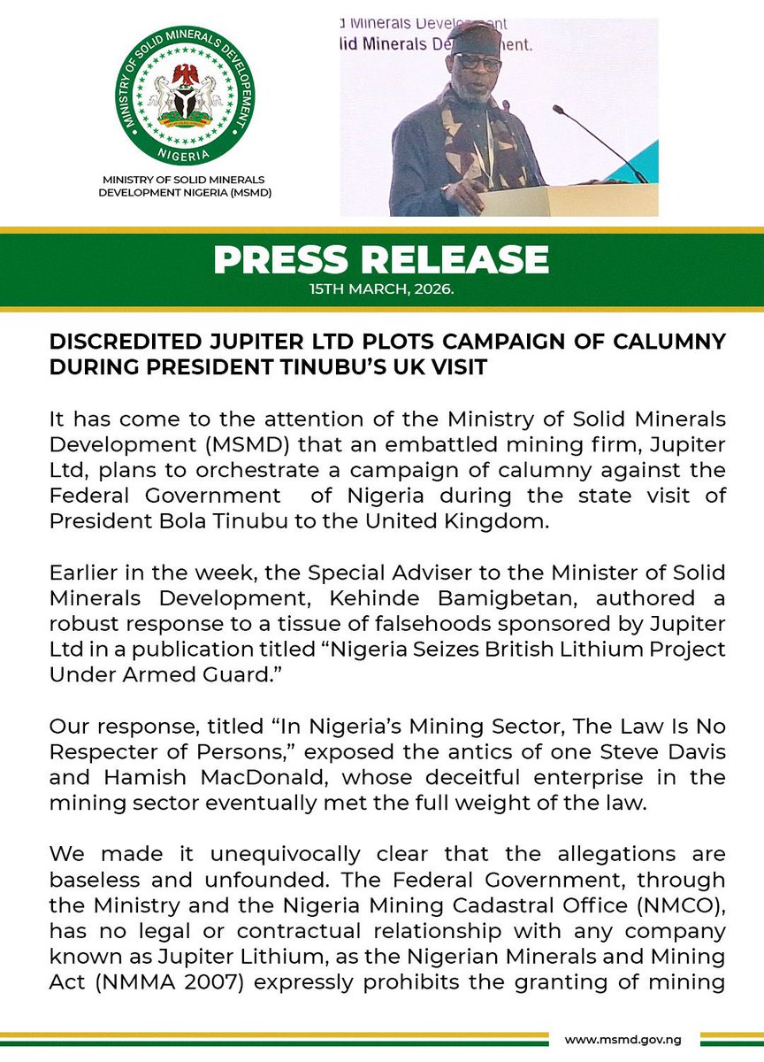 Ministry of Solid Minerals Development tweet media