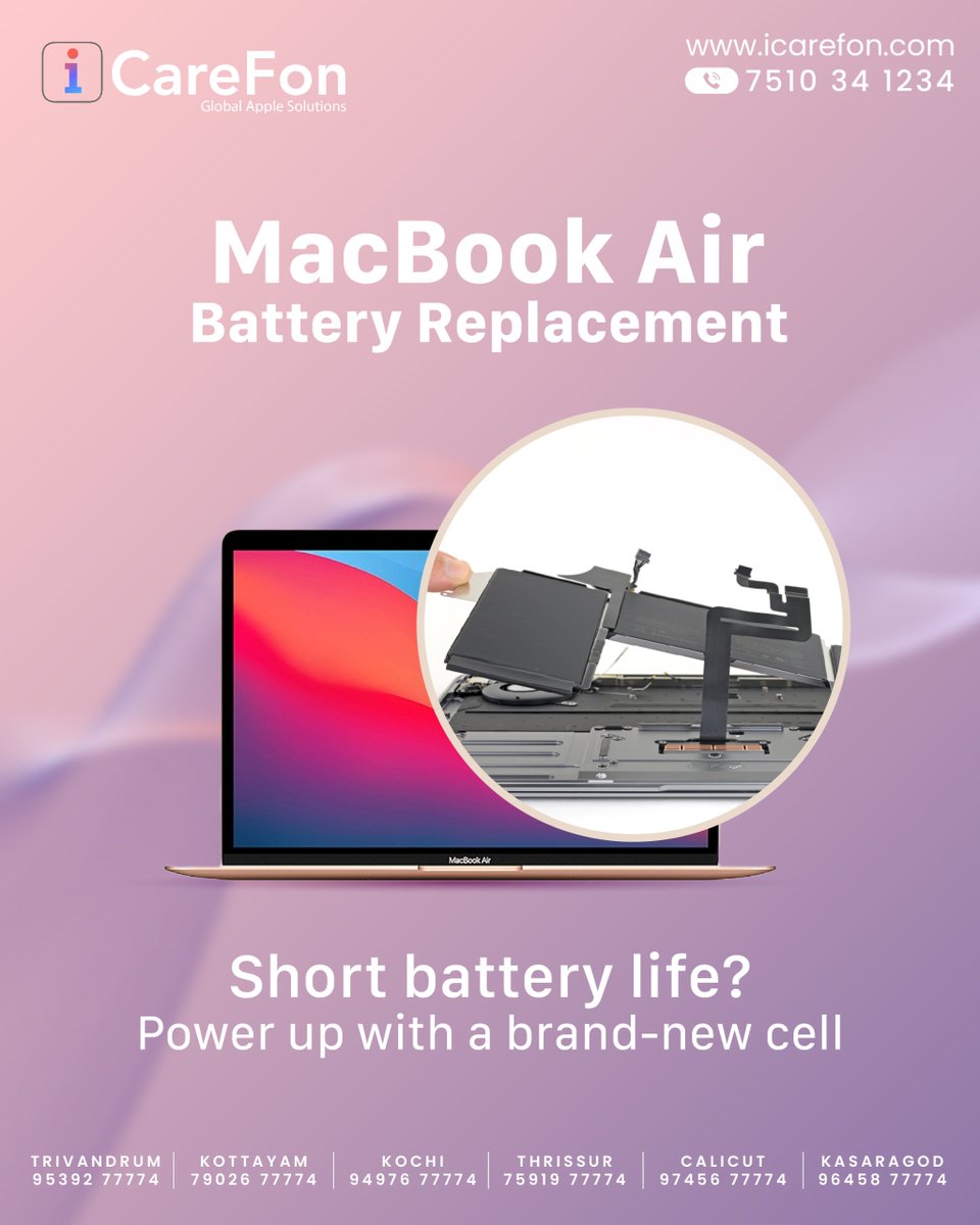 iCare_Fon's tweet image. MacBook Air Battery Replacement ✨
Short battery life? Power up with a brand-new cell.

👉To Book Online Visit: icarefon.com/mac-book-repai…

#MacBookAirRepair #BatteryReplacement #BatteryLife #AppleCare #NewCell #AppleSolutions #AppleRepairs #AppleServiceCenter #AppleServiceCentre