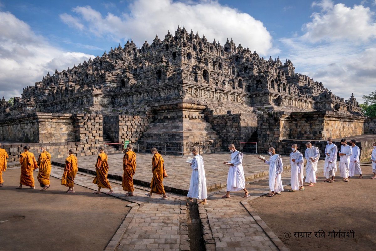 Borobudur Vihar or Barbudur is a Mahayana Buddhist monastery built between 750-850 AD in Magelang city of Central Java province of Indonesia.

 It is still the largest Buddhist monastery in the world. 🇮🇩☸️
