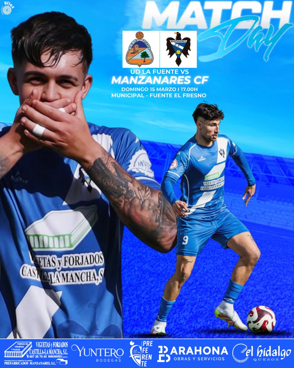 ⚔️ MATCH DAY

Día de partido para el Manzanares CF en la Jornada 25.

🆚 UD La Fuente
📍 Municipal Fuente El Fresno
⏰ 17:00h

El equipo buscará sumar tres puntos importantes fuera de casa. 💙⚽

¡Vamos Manzanares!

#ManzanaresCF #MatchDay #VamosManzanares #Jornada25