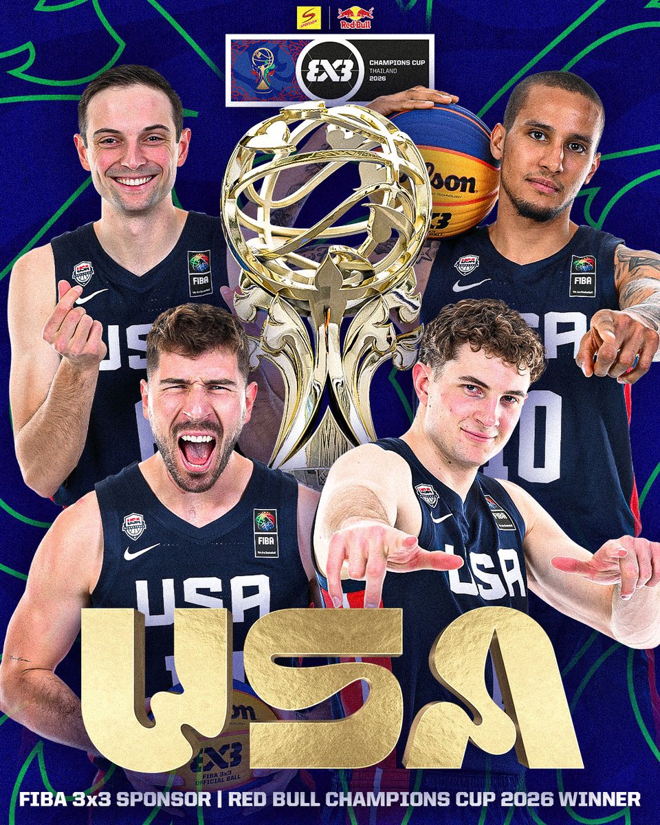 FIBA3x3's tweet photo. 🇺🇸CHAMPIONS 🏆

USA 🇺🇸 are the FIBA 3x3 Sponsor | Red Bull #3x3ChampionsCup WINNERS 🏆 https://t.co/p6uzmJdusO