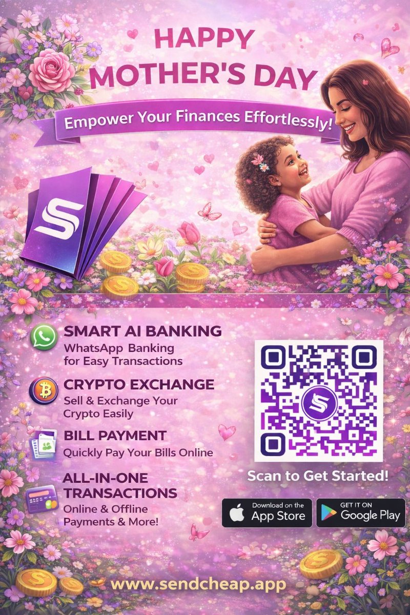 sendcheapltd's tweet photo. 🌸 Happy Mother’s Day! 🌸
Today, we celebrate the strength, love, &amp; endless sacrifices of mothers everywhere. 💖
At SendCheap, we’re proud to support every mother with smarter, faster, and easier financial tools from WhatsApp AI banking to effortless bill payments &amp; transaction https://t.co/NrX6dcOmpk