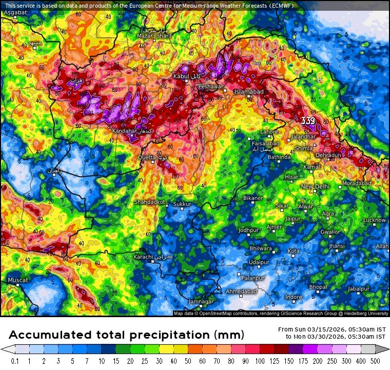 KashmirWeather2's tweet image. ⚠️☃️Western #Disturbances will remain quite #active until the end of the month and temperatures will stay cold You can say goodbye to heatwaves until April 15th 👋