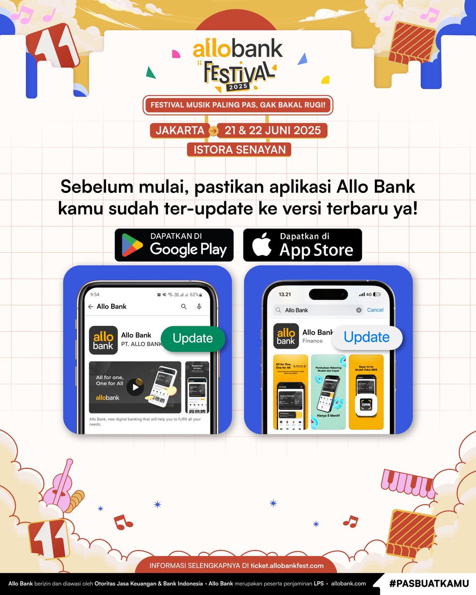 cortis_thailand's tweet photo. วิธีการซื้อบัตรเข้าชมงาน Allo Bank Festival 2026 ผ่านแอป Allo Bank

*เงื่อนไข: ต้องมีเบอร์โทรศัพท์อินโดนีเซีย เพื่อใช้ลงทะเบียนผ่านแอป Allo Bank 

1. ลงทะเบียนผ่านแอป Allo Bank โดยในแอปจะมีลิงก์สำหรับเข้าถึงการซื้อบัตร ให้ทำการกรอกข้อมูลส่วนตัวและเลือกโซนที่นั่งที่ต้องการ

2. หลังจากเลือกโซนแล้ว แอปจะอัปเดตยอดชำระเงินผ่าน Allo Bank ให้โดยอัตโนมัติ และก่อนที่จะชำระเงิน ต้องตรวจสอบข้อมูลให้เรียบร้อยรวมถึงกรอก Captcha ให้ถูกต้อง

3. เมื่อชำระเงินสำเร็จแล้ว จะได้รับ E-ticket ตามโซนที่เลือกไว้ ให้เก็บรักษาบาร์โค้ดไว้ และห้ามแชร์ให้คนอื่นเด็ดขาด เพราะต้องใช้บาร์โค้ดนี้ในการนำไปแลกรับริสแบนด์สำหรับเข้างาน

*ข้อมูลข้างต้นอ้างอิงจากการเปิดขายบัตรในปี 2025 สำหรับงาน Allo Bank Festival 2026 ยังไม่มีการประกาศข้อมูลการกดบัตรและการจำหน่ายตัวอย่างเป็นทางการ หากประกาศแล้วจะอัปเดตให้ทราบอีกครั้ง

ขอบคุณข้อมูลจาก @CORTISINDONESIA 🙏🏻