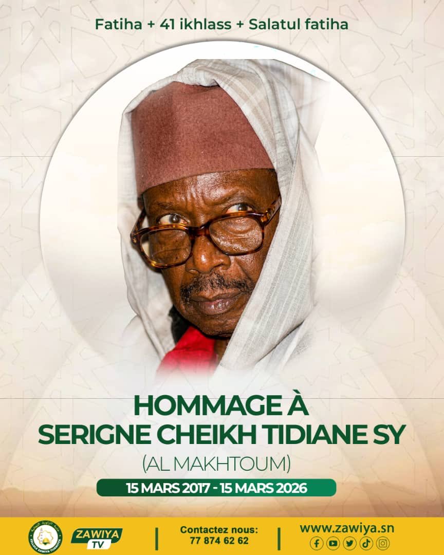 Cellulezawiyat1's tweet photo. đŽ Hommage Ă Serigne Cheikh Tidiane Sy (Al Makhtoum) đŽ
đ
15 mars 2017 - 15 mars 2026
- Récitation de la Fatiha
- 41 Ikhlass
- Salatul Fatiha
đ https://t.co/02TYGQyzqU
#Hommage #SerigneCheikhTidianeSy #AlMakhtoum #Cezat #ZawiyaTV https://t.co/TlRRtcS9Q2