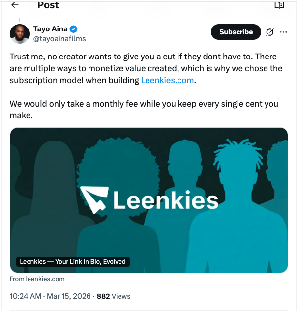 "We don't believe in charging creators. That's why they're paying us a subscription fee"