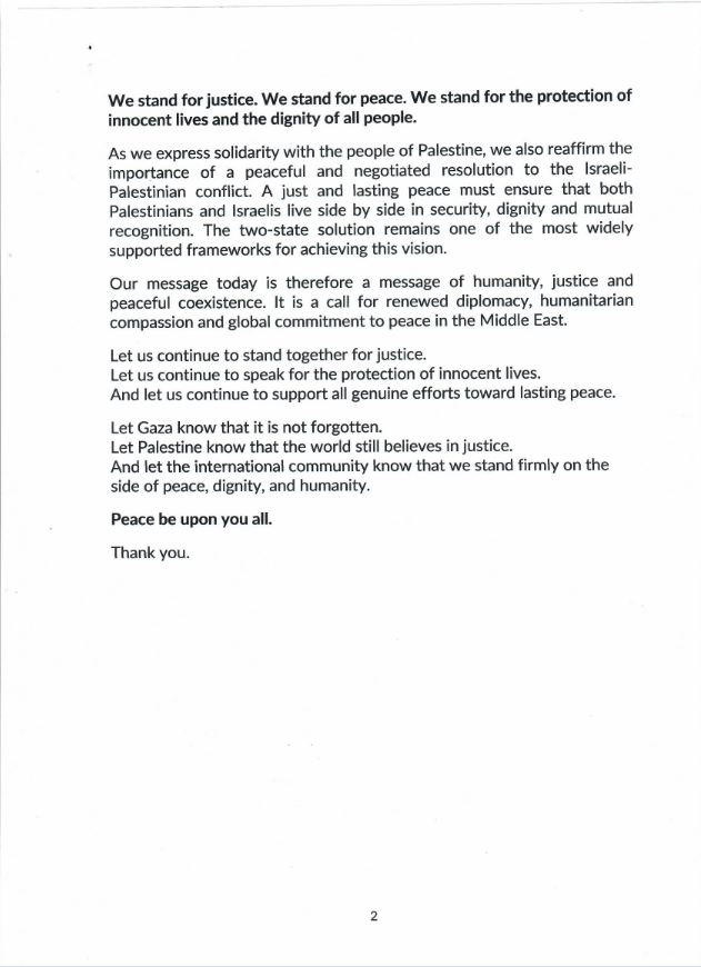The speech of Mr. Vova Abednigo Chilanda, chairperson of the Zimbabwe Institute of Diplomacy, on #Qudsday: "...Lasting peace can only be achieved through dialogue, diplomacy, and respect for international law and human dignity..."