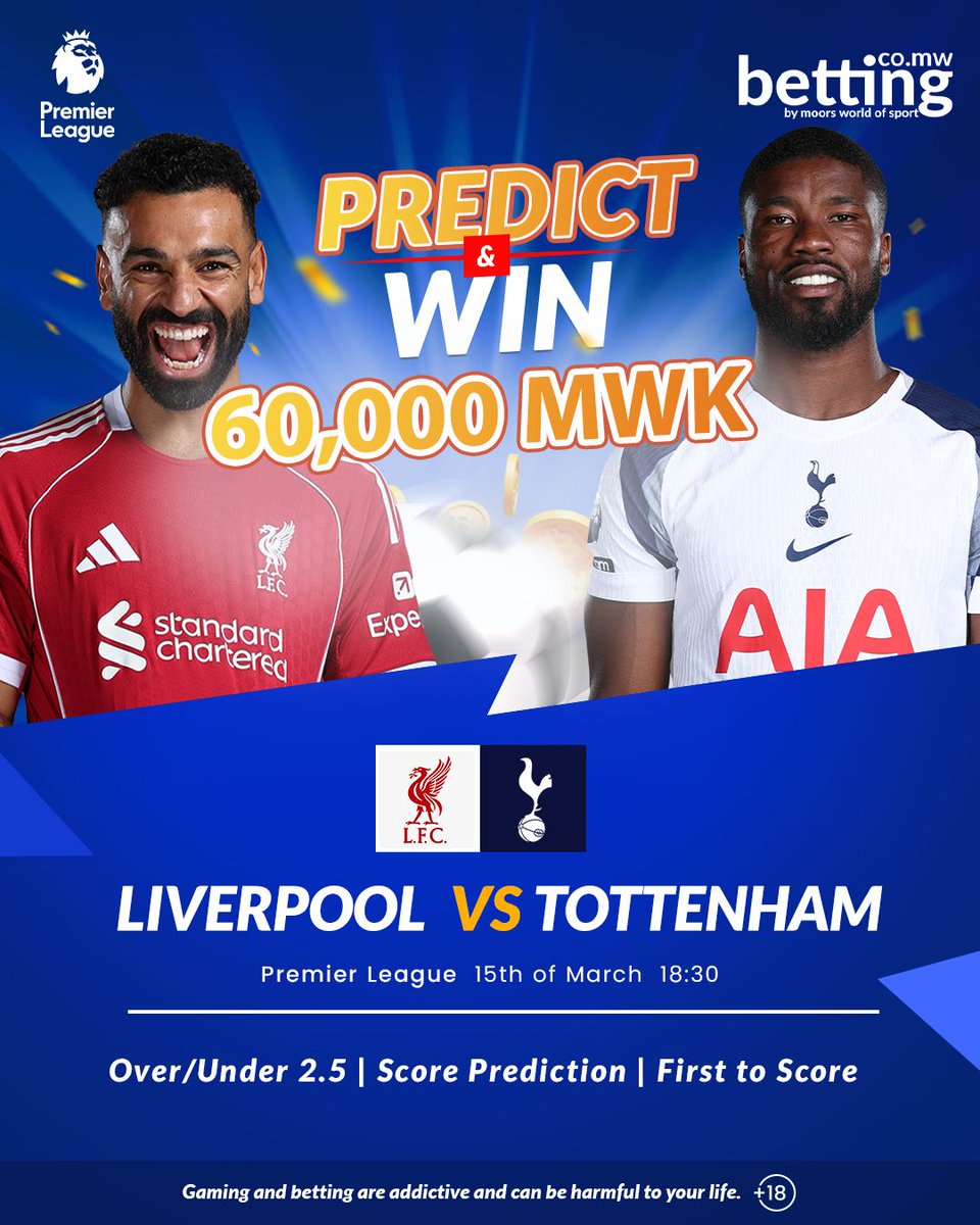 MWOSMalawi's tweet photo. Predict & win your share of MWK 60,000 in FREEBETS! 💰🎉
1️⃣ Comment your match prediction
2️⃣ Like, tag & share with your football crew
3️⃣ Add your https://t.co/8ITIidWZgm User ID
🔞 18+ Only. Bet responsibly.
#MWOS #TheHomeOfSports #guessscore #predictscore #quiztime https://t.co/rRfDOwubJC